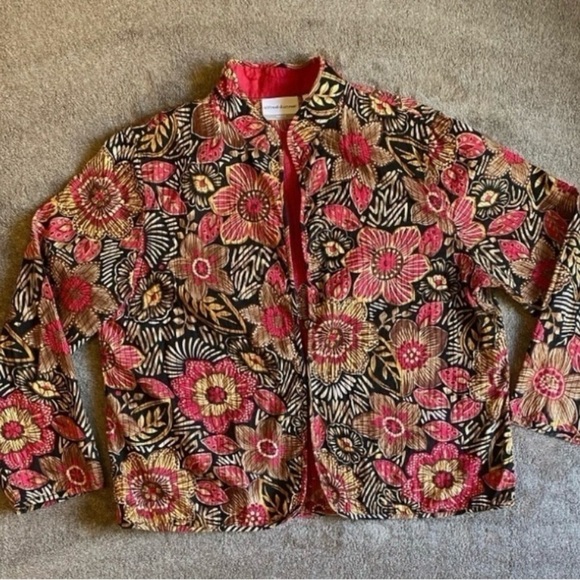 Alfred Dunner Red and Black Floral Suit Jacket - Picture 1 of 6